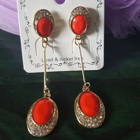 Red Double Gem and Stone Earrings~NWT - Picture 2 of 2