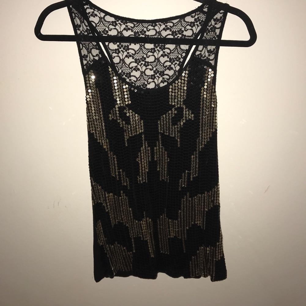 XXI brand: black and gold sequin and lace tank top