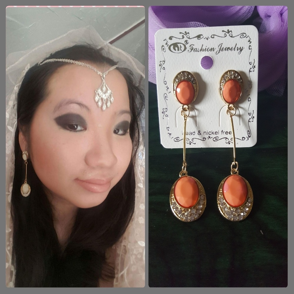 Orange Double Gem and Stone Earrings~NWT