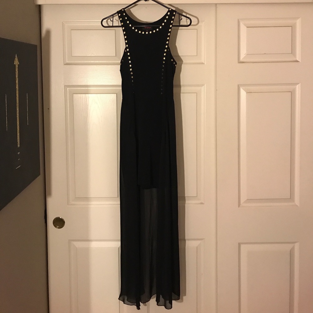 HI-LOW DRESS! Black with gold stud details