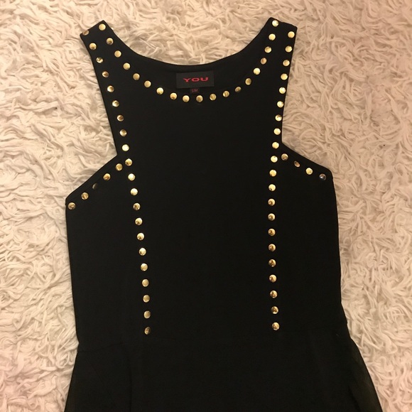 HI-LOW DRESS! Black with gold stud details - Picture 2 of 4