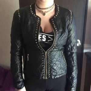 Forever 21 studded quilted biker jacket M