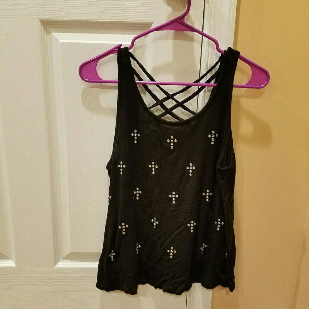 Black tank top with rhinestones