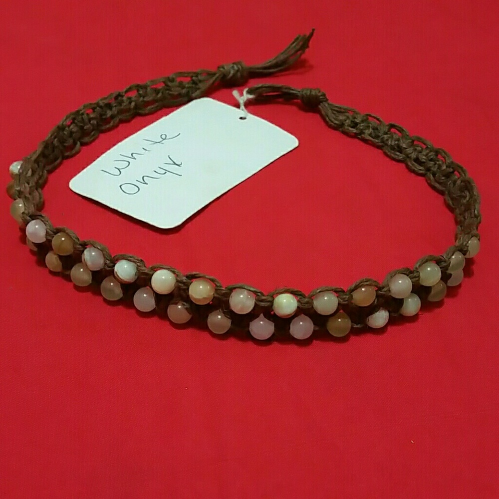 White italian onyx and brown Hemp choker 16"