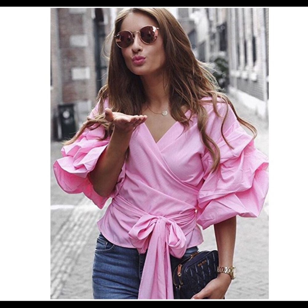 Off Shoulder Wrap V Neck Blouse