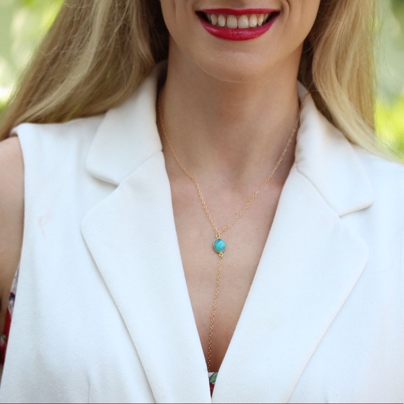 Y shaped Lariat Necklace with Turquoise bead - Picture 1 of 3