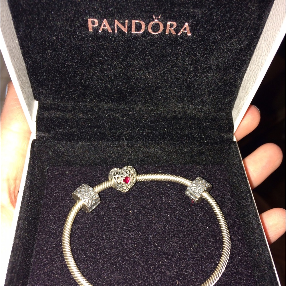 Pandora bracelet with 3 charms