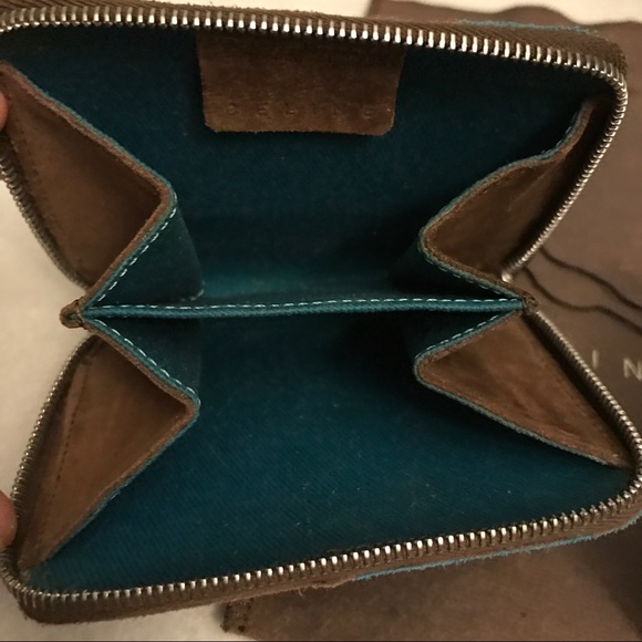 ❌SOLD M ❌ CELINE Suede Leather Wallet Card Holder Coin Purse Blue Brown EUC - Picture 5 of 8