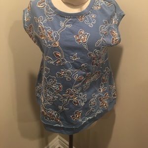 Blue cap sleeve embroidered sweater