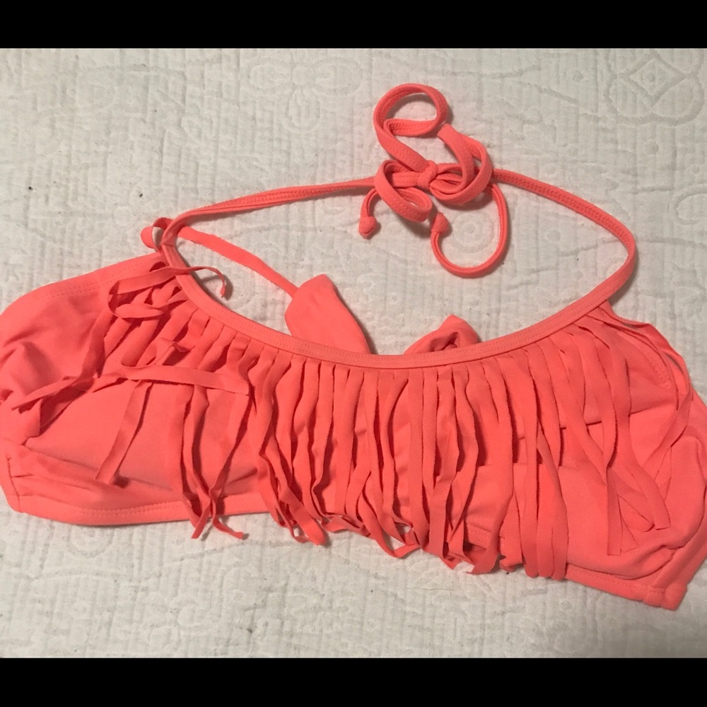 FINAL SALE‼️Bandeau neon pink fringe bikini