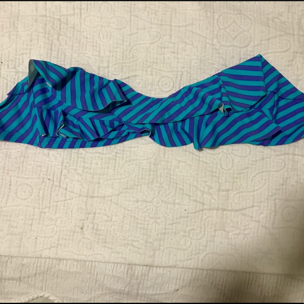 Striped ruffle bandeau bikini top