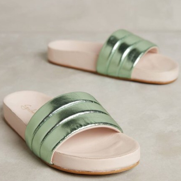 Anthropologie Shoes - NIB Guilhermina Metallic Mint Slides