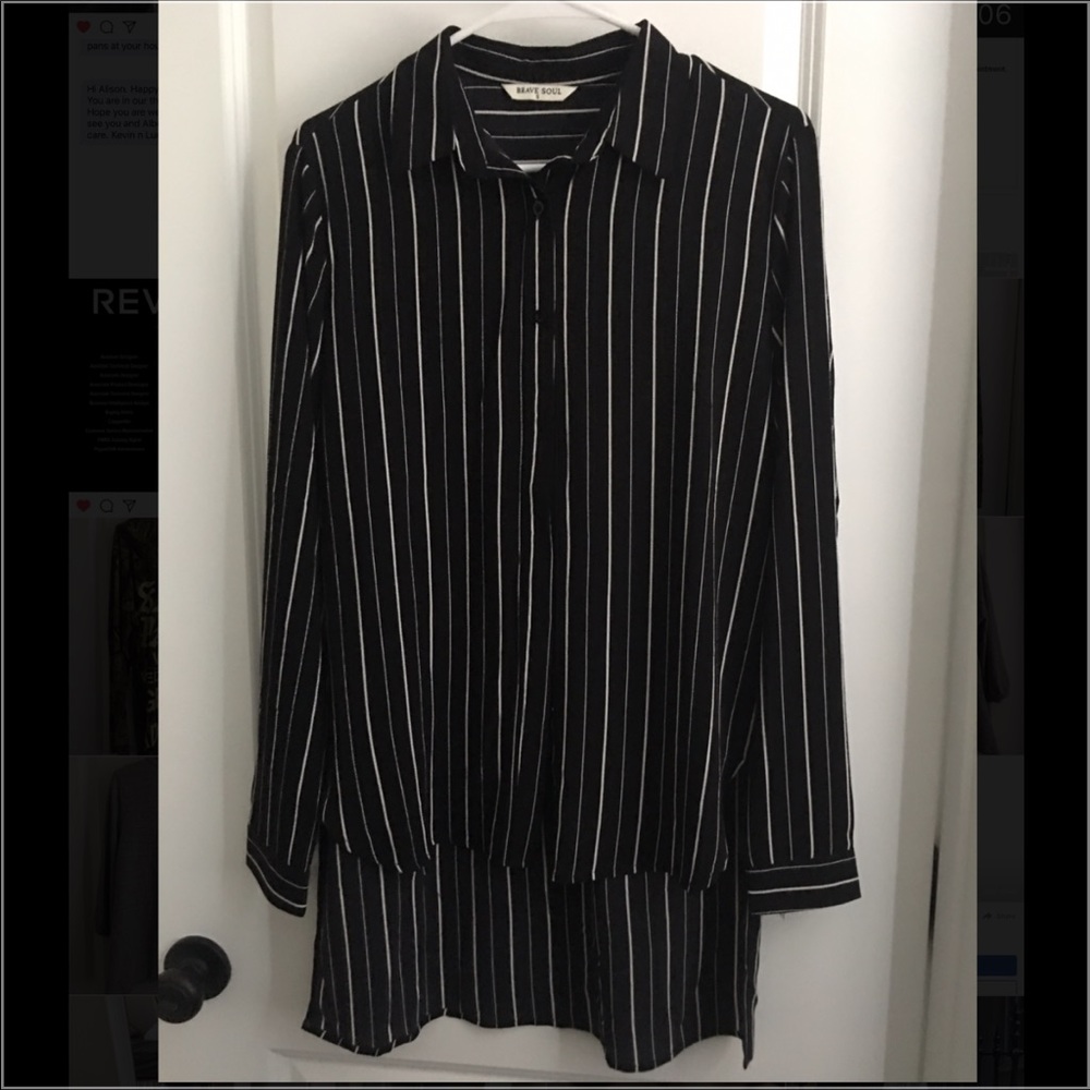 Stripe button up high-low shirt