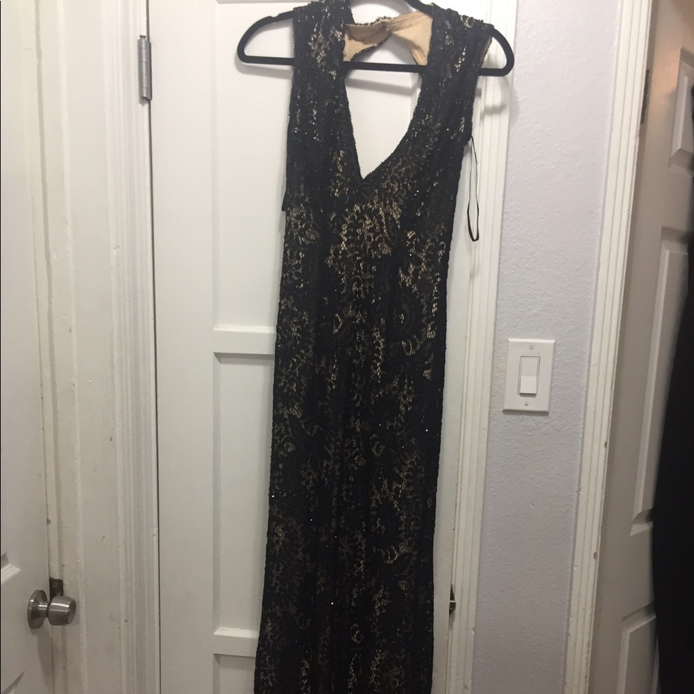 Sequenced black and nude evening dress