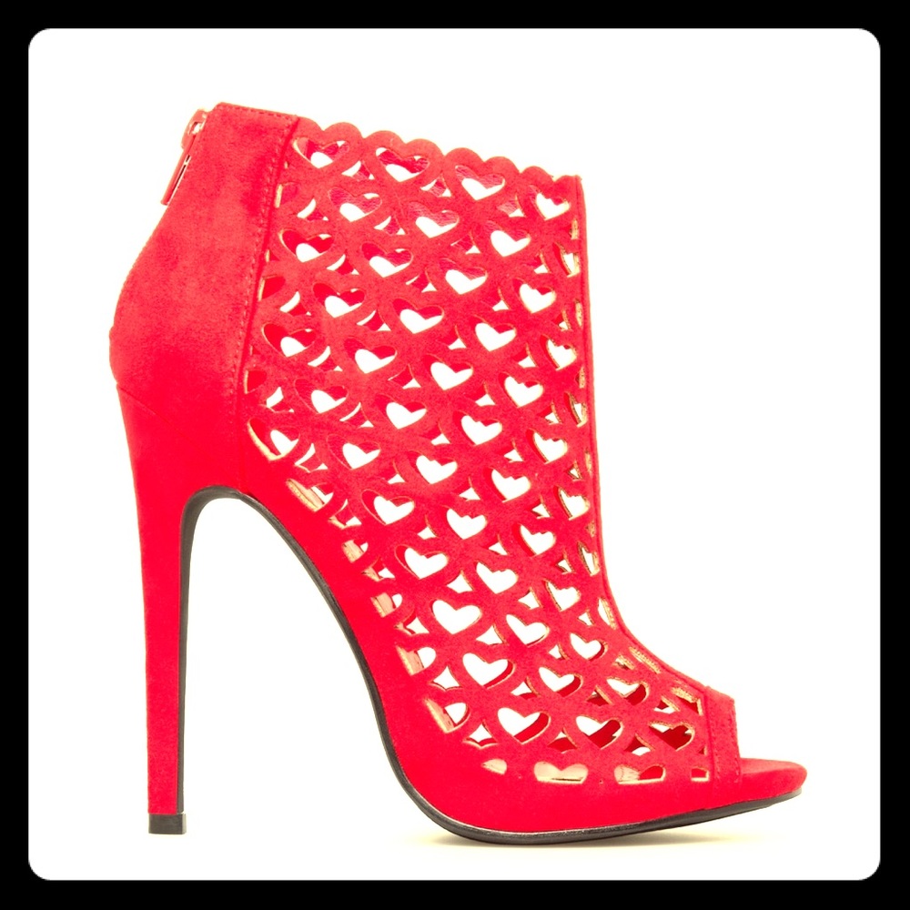 Shoe Dazzle Red Heeled Booties (heart design)