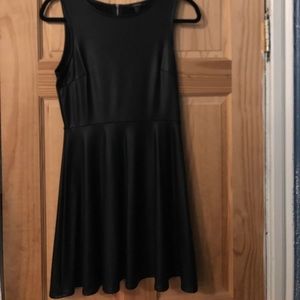 Black leather-esque classy skater dress