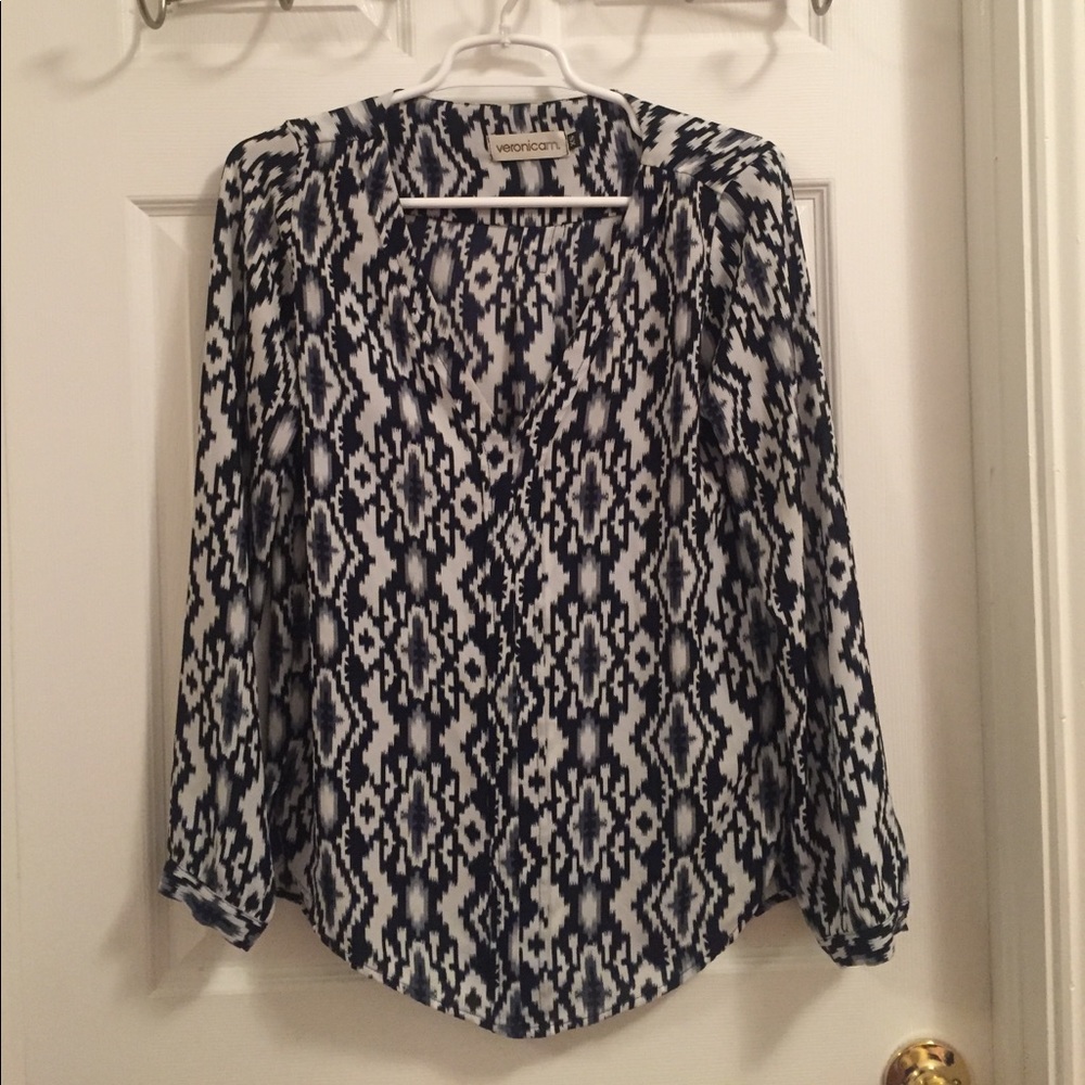 Navy and White Blouse