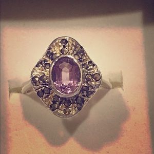 Floral Amethyst Marcasite silver ring