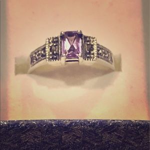 Marsala marcasite prong set Amethyst silver ring