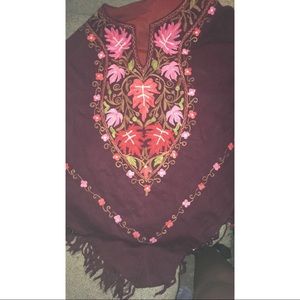 burgundy floral poncho