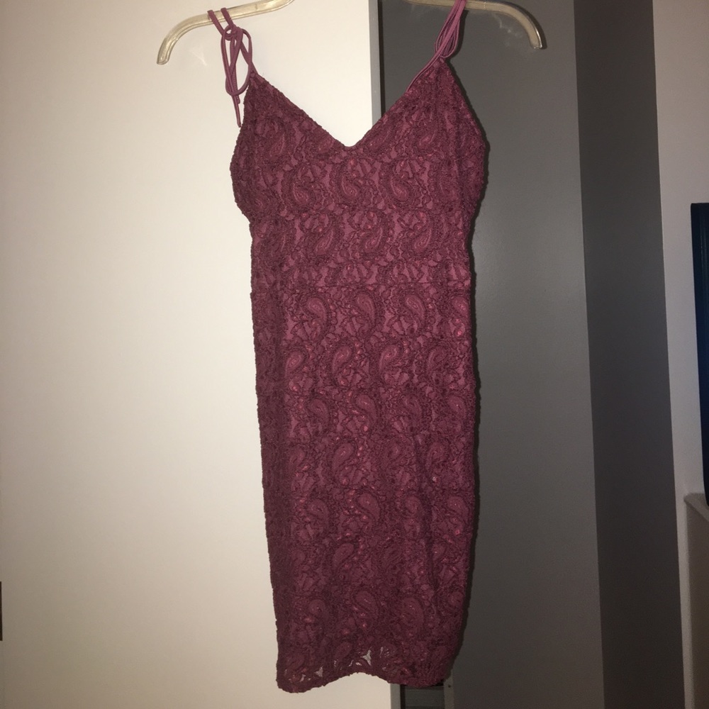 Wine paisley lace semi formal dress