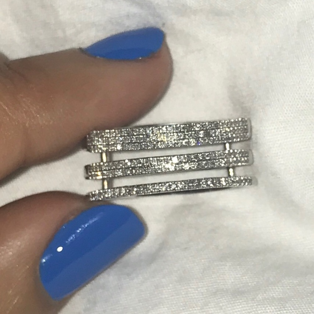 14k real white gold diamond layered ring
