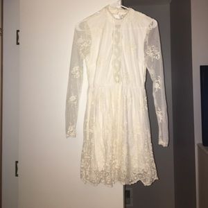 White lace high neck dress