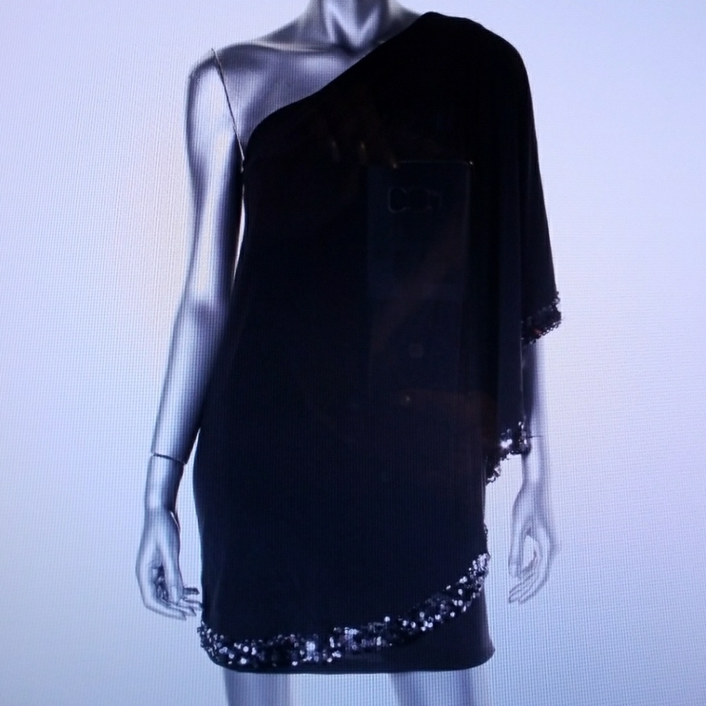 NWT SEQUINED One Shoulder  Black Matte Dress