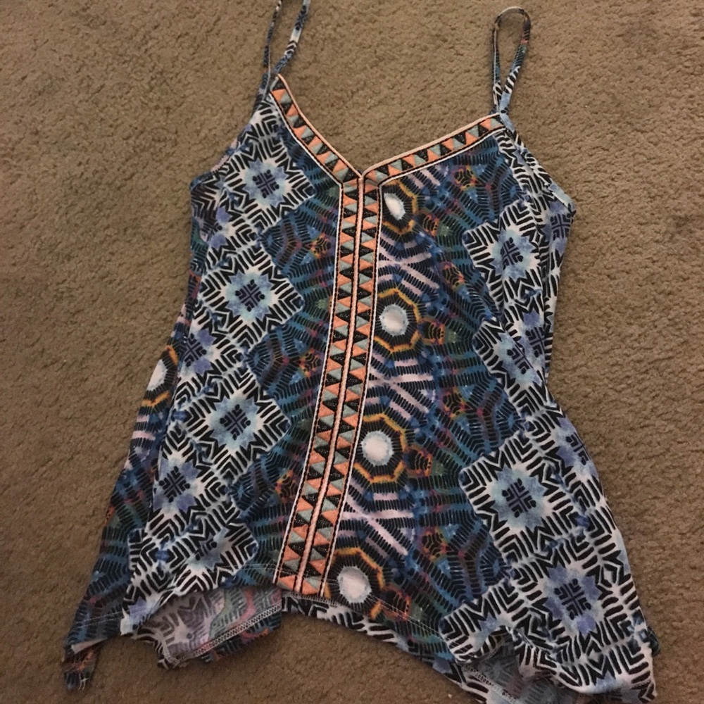 Printed Tank top with stretch... blue and orange