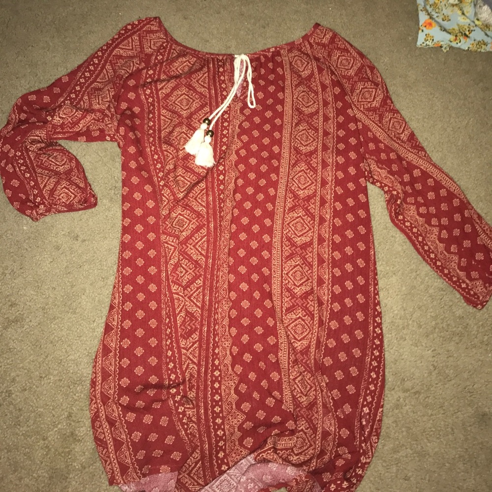 Red and White Printed Mini Dress