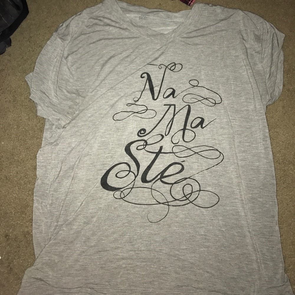 soft gray namaste yoga tee shirt