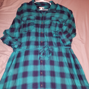 Ava & Viv Green and Navy Shirt Dress