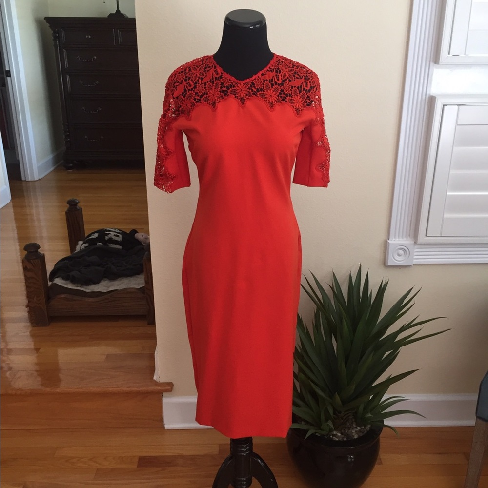 Red lace dress Zara