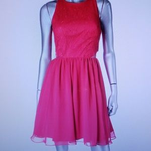 NWT Bloomingdale's  Ruby Red Chiffon Overlay Dress