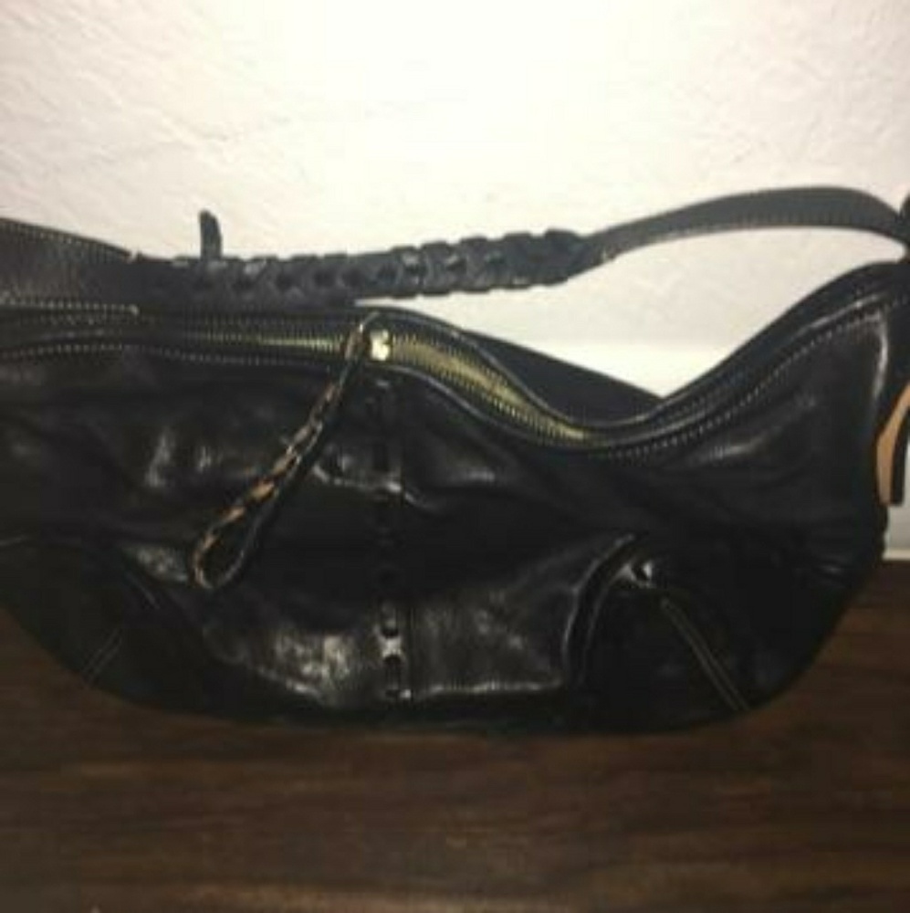 Black braided leather coach bag
