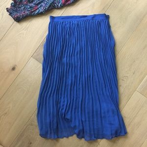 Blue Pleated Chiffon Midi  Skirt