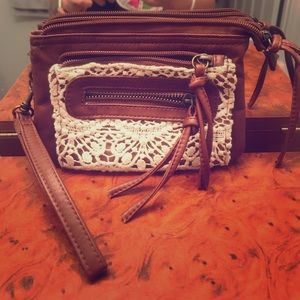 Leather & lace Boho clutch