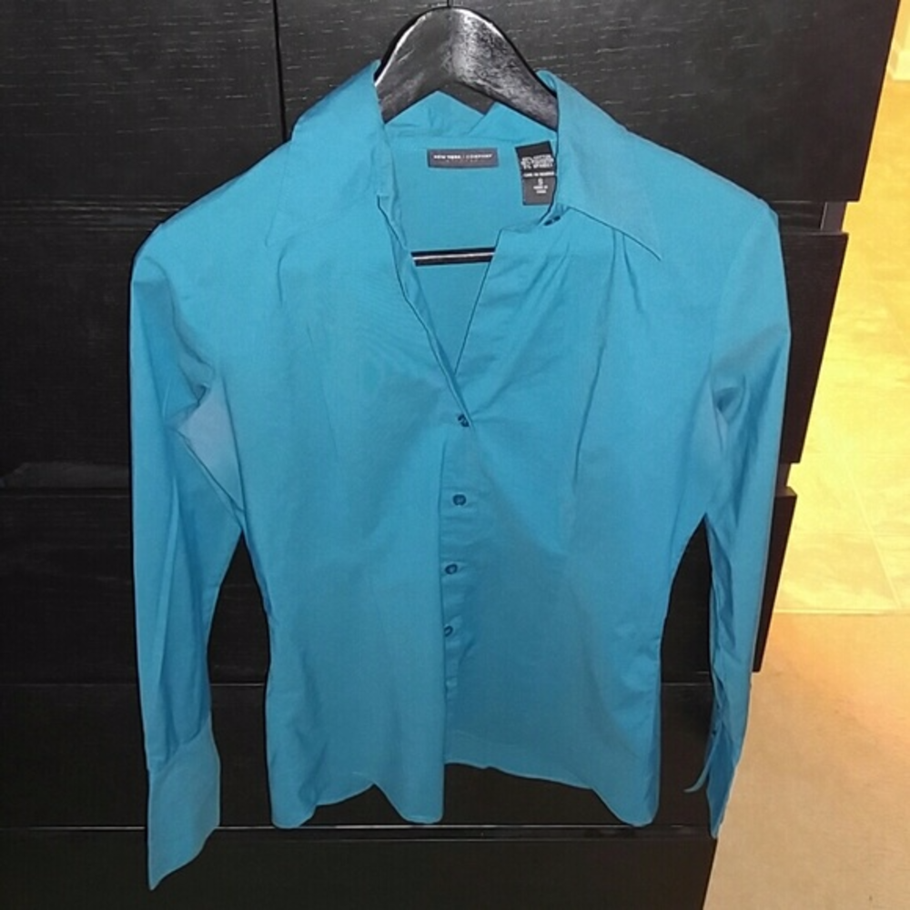 NY&Co Teal Stretch Dress Shirt