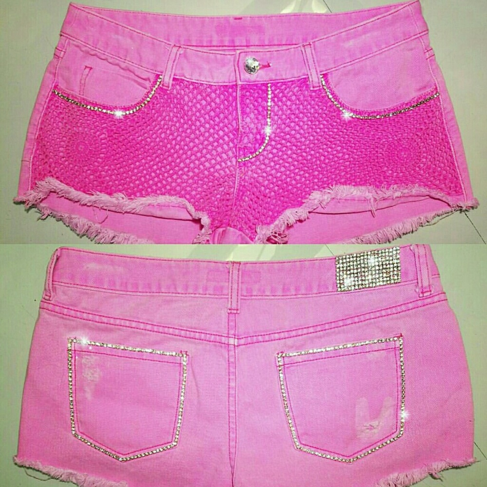 Hot Pink Rhinestone Trim Shorts