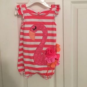 Mudpie flamingo romper ruffle sleeve