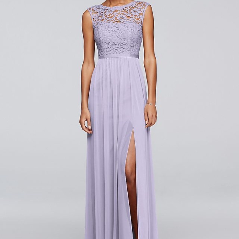 Full length lavender cap sleeve dress
