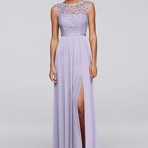 Full length lavender cap sleeve dress