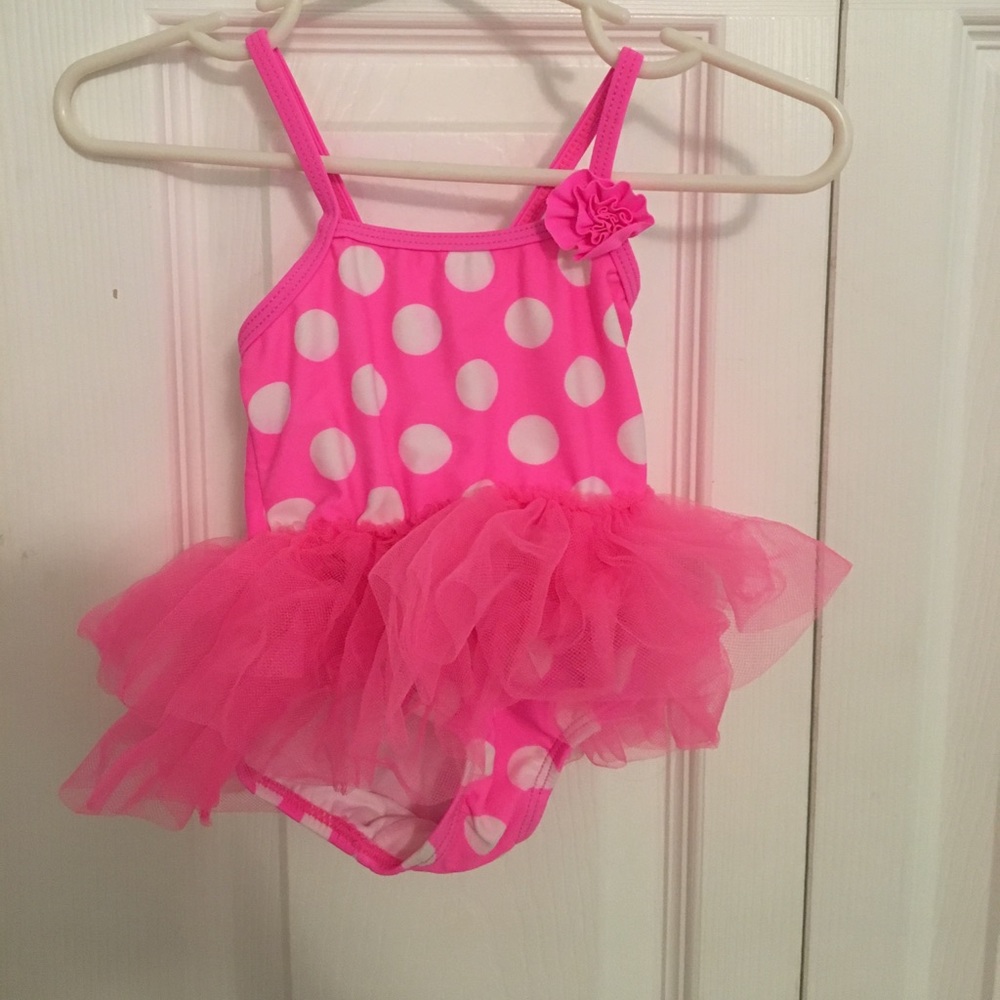 Pink polka dot tutu swim suit Op
