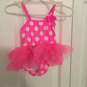 Pink polka dot tutu swim suit Op