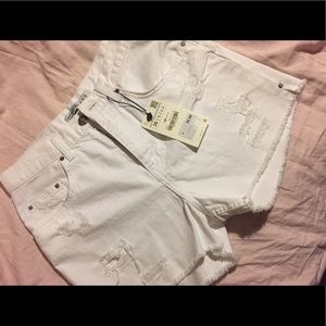 ZARA white distressed shorts