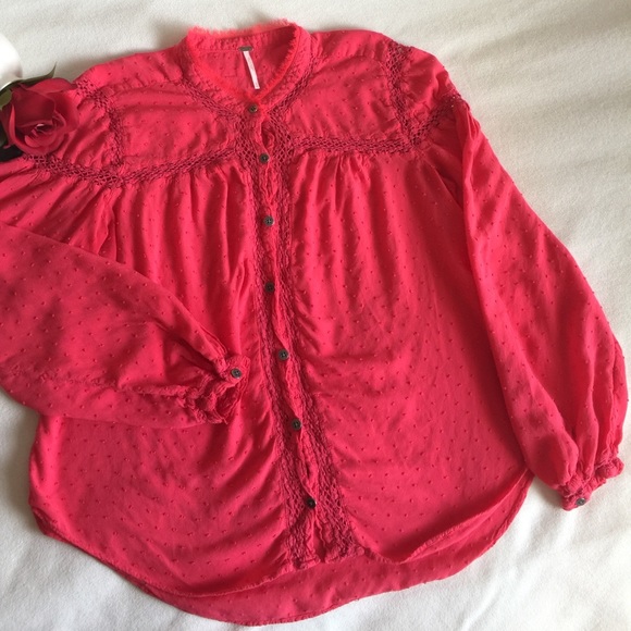 Free People Tops - Free People Dark Coral Long Sleeve Button Down-MED