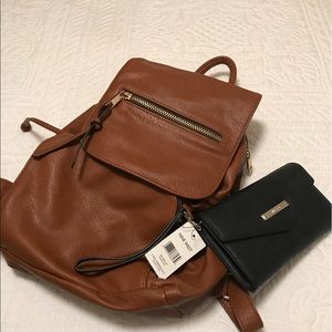 Classics: Brown backpack purse and black clutch
