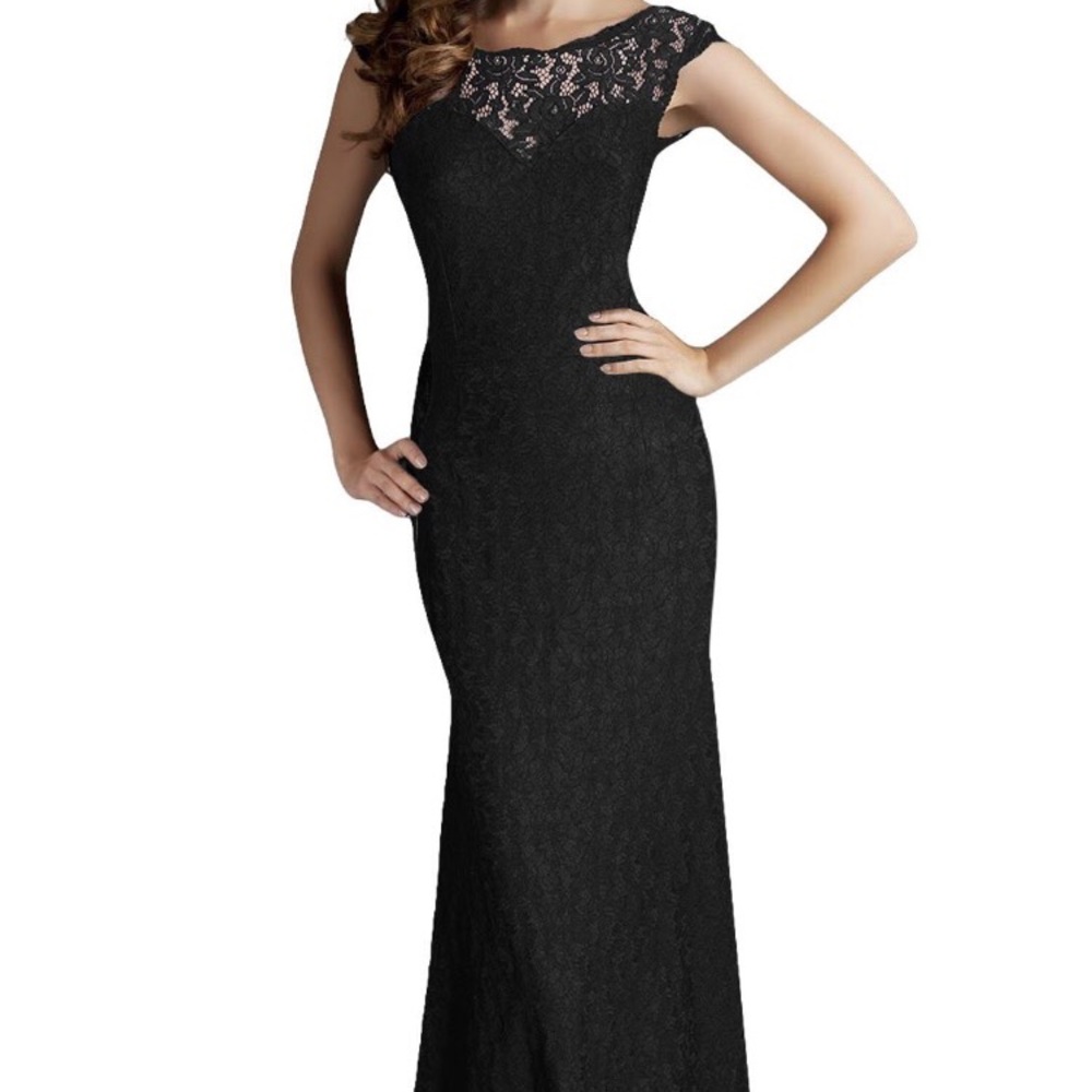 Black full lace dress with small train prom dress