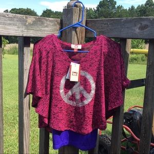 Girls NWT Batwing Pancho Peace-Sign Shirt