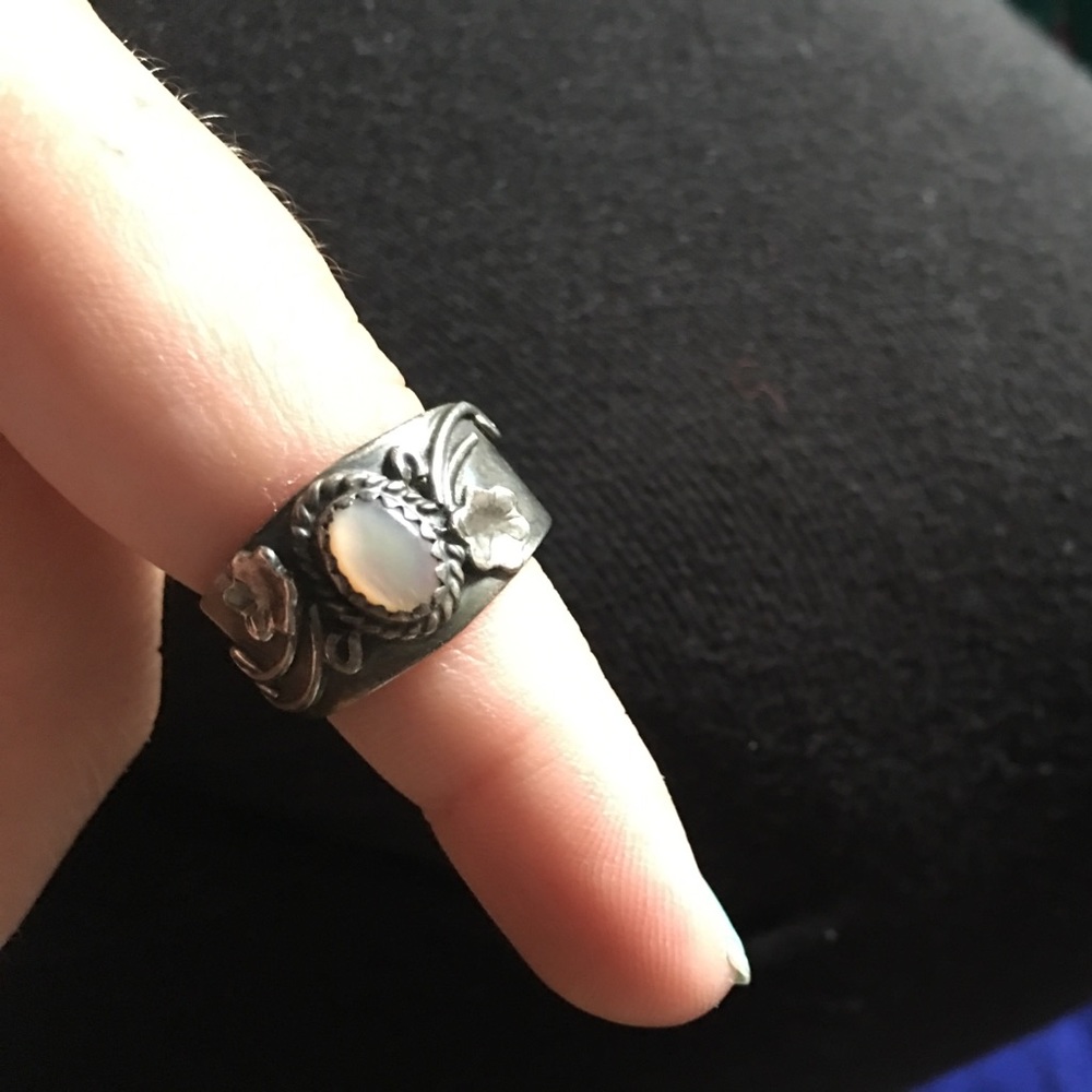 Opal and sterling silver ring